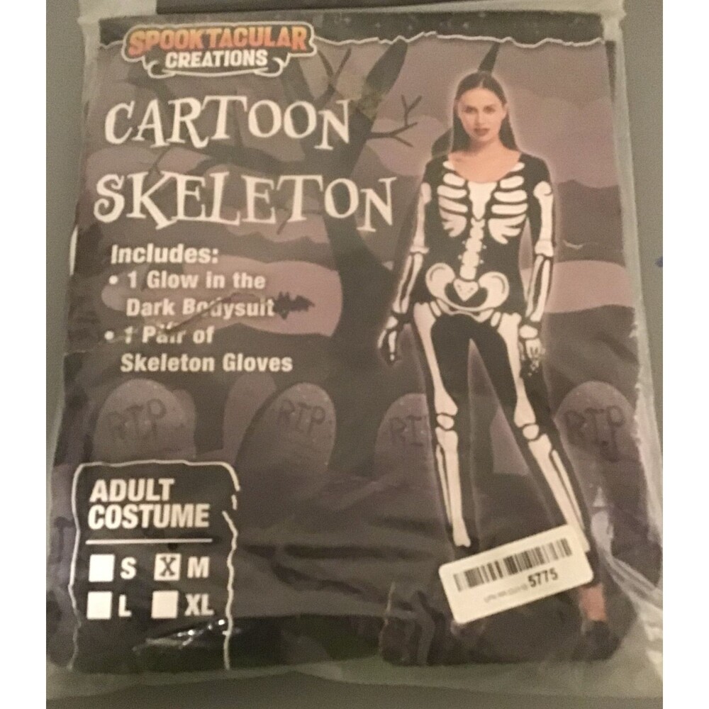 CARTOON SKELETON Costume Adult MEDIUM Halloween Cosplay Spooktacular NIP